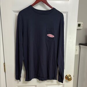 Vineyard Vines Navy Shirt with Pink Logo. Long sleeve tee